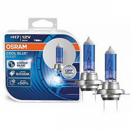 Автолампа "OSRAM" H7 (PX26d) 55W Cool Blue Hyper +50% (ярко-белый свет 5000K) 12V (2 шт, евробокс)